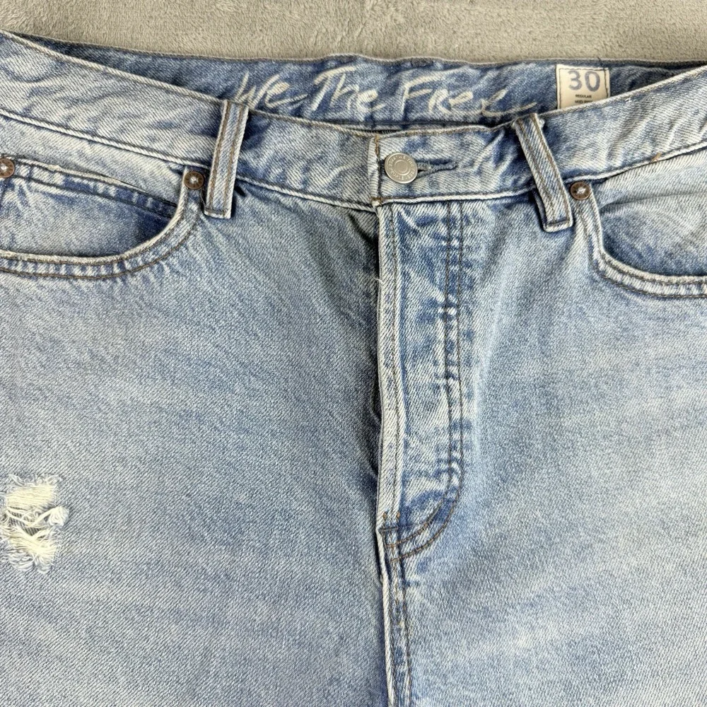 We The Free Light Blue Distressed Straight Leg Jeans